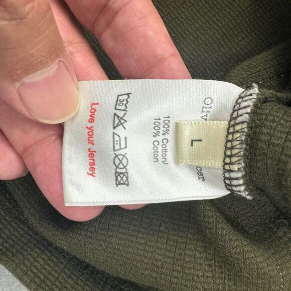 Oliver Spencer Thermal L Olive Green Long Sleeve Waffle Cotton Pullover Shirt - Picture 7 of 8